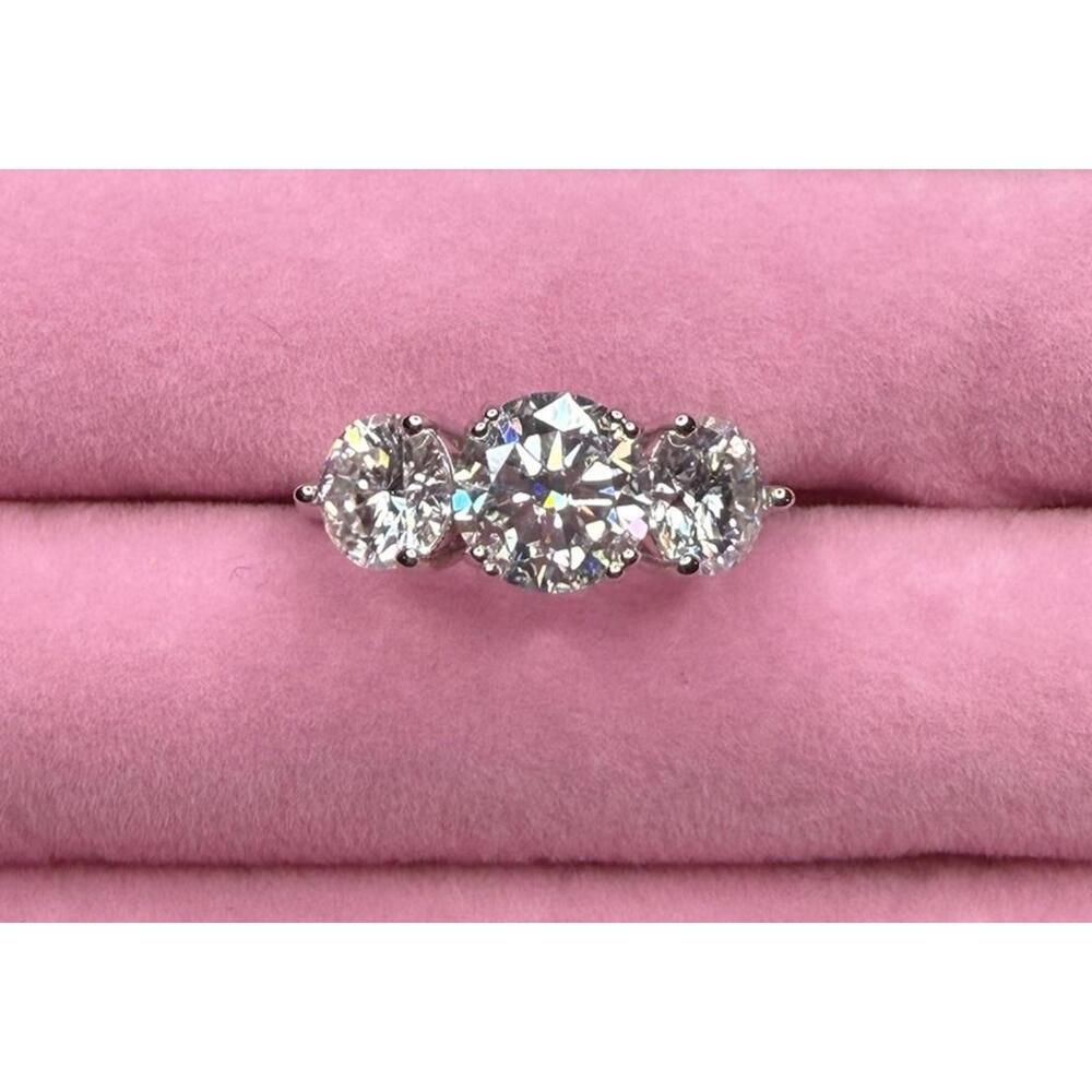 4.0ct D-Color Moissanite 3-Stone Ring Size 8 w/ GRA Certification